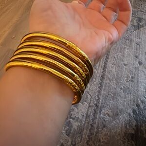 Budhagirl Serenity prayer gold bangles, 5 of them
About 3 inches diameter